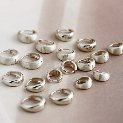 925 Sterling Silver Fine Matte Simple Wide Huggies Gothic Hoop Earrings for Women Unisex Piercing Rock Jewelry Ear Buckle