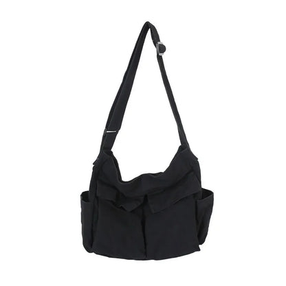 Women's Campus Messenger Bag Large Capacity Solid Color Canvas Shoulder Backpack Casual Handbag