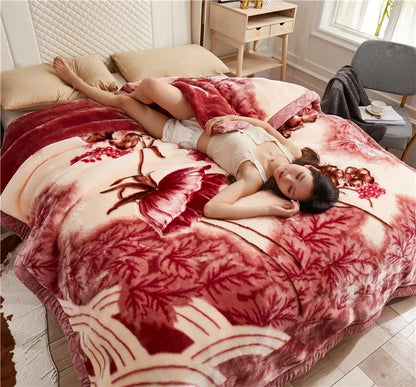 Double layers Raschel Mink Blankets Spring Winter Soft Warm Faux Fur Throw Blankets Heavy Fluffy Weighted Blankets