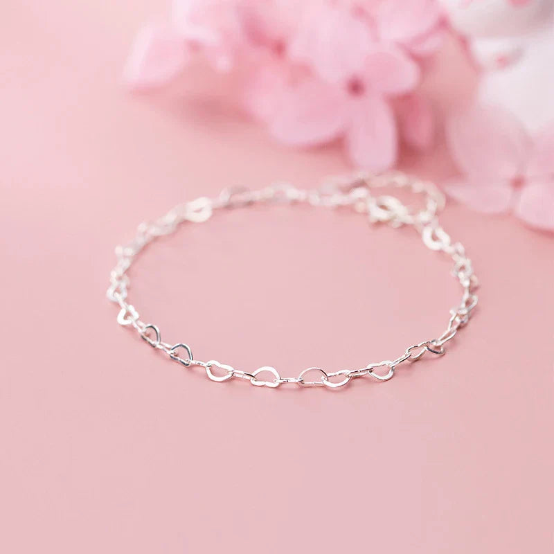 Authentic 925 Sterling Silver Simple Hearts Bracelet for Women Gift Fashion Adjustable Link Chain Bracelet Fine Jewelry