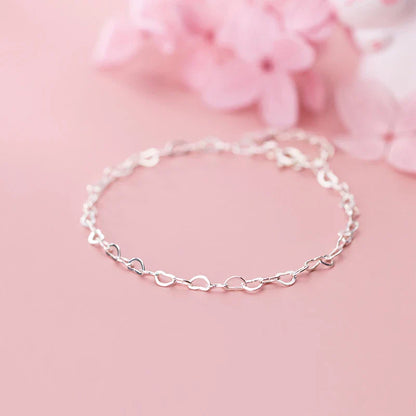 Authentic 925 Sterling Silver Simple Hearts Bracelet for Women Gift Fashion Adjustable Link Chain Bracelet Fine Jewelry