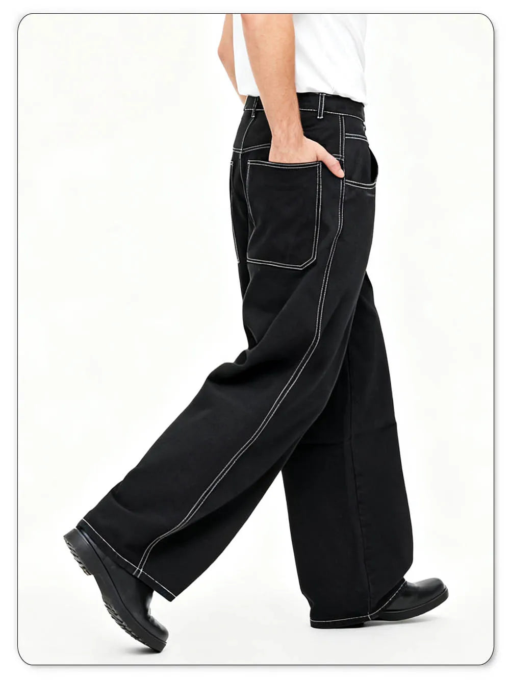 Spring Summer Men's Retro Black Baggy Wide Leg Jeans American Basic Unisex Daily Casual Denim Pants Women's Black Stacked Jeans