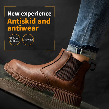 Waterproof Work Men Safety Boots Leather Boots Indestructible Male Work Shoes Men Winter Boots Safety Shoes With Steel Toe Shoe