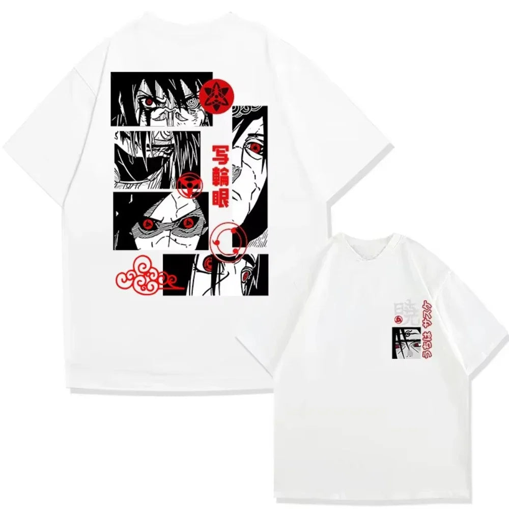 Camiseta Estampada com Sharingan Uchiha Derivada de Anime para Moda Masculina e Boné Super Street Casual para o Verão de 2025