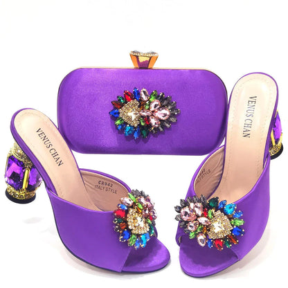 Bolsas e Sapatos de Casamento com Salto Alto Feminino de Festa com Strass Luxuosos na Cor Amarela Elegantes para a Noite