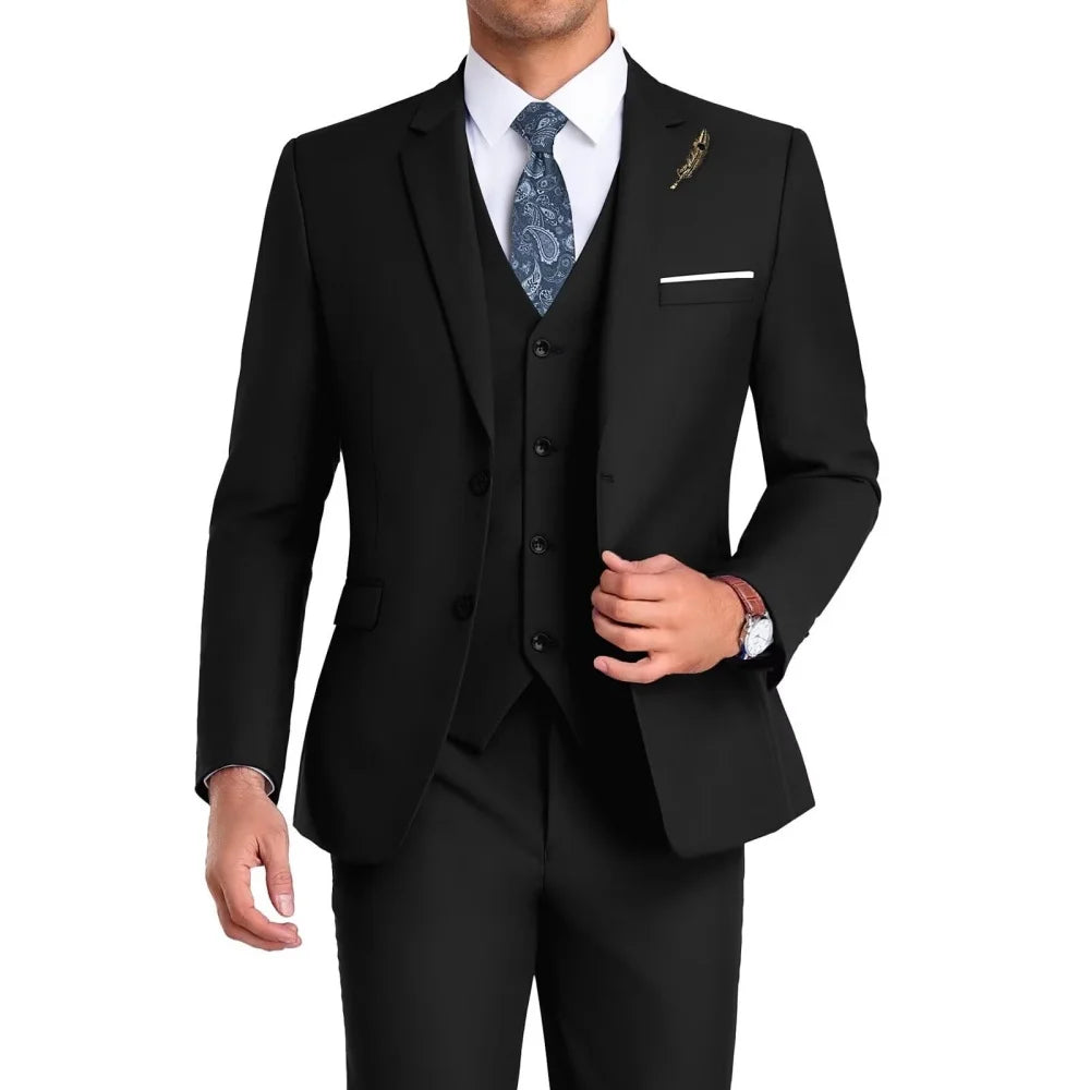 High-Quality Slim Fit Wedding Men's Suit Luxury Elegant Business Fashion Men Clothing 3 Piece Notch Lapel Blazer Vest Pants Set