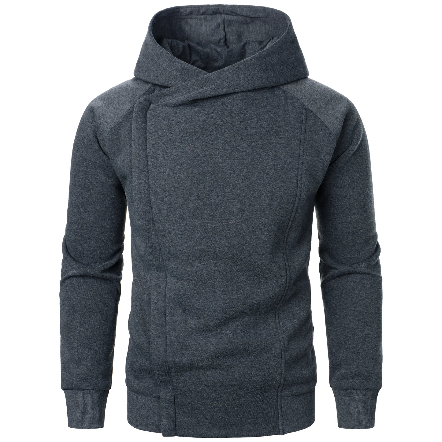 Moletom masculino outono inverno de cor sólida com capuz e zíper lateral manga longa