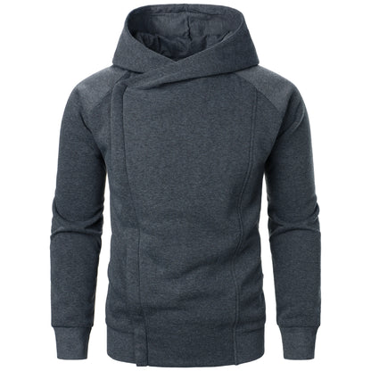 Moletom masculino outono inverno de cor sólida com capuz e zíper lateral manga longa