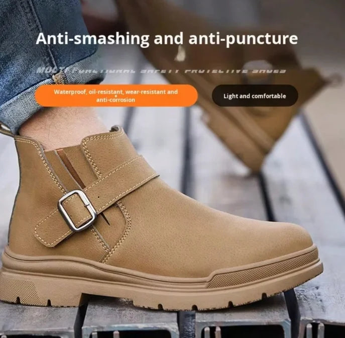 Unisex Steel Toe Waterproof Safety Boots Rubber Sole Anti-smash Anti-puncture Non-slip Durable Work Shoes Comfort Breathability.