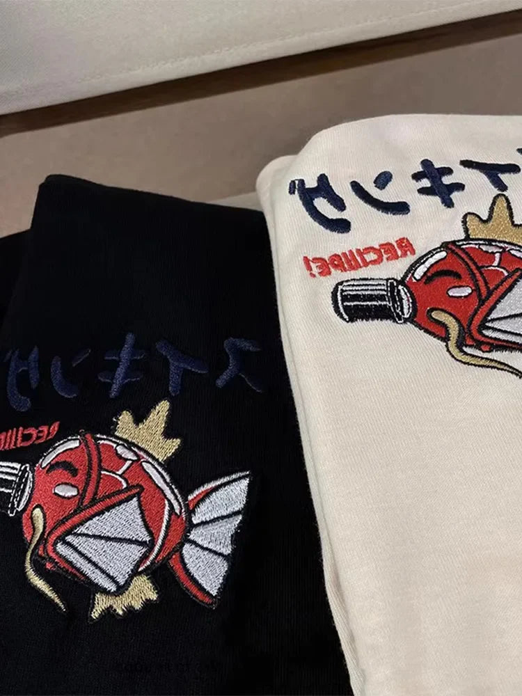 Parent-child Clothing Summer Ins Harajuku Japanese Carp Short-sleeved T-shirt Men's Tide Brand Street Loose Couple Tops Clothing
