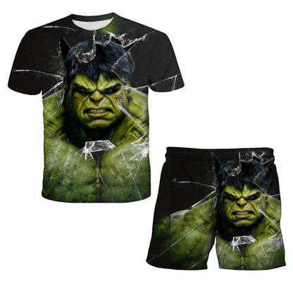 Kids Summer Tshirt Set Boys Spider-Man Trendy 2 Piece Hulk Iron Man Spiderman Outfit