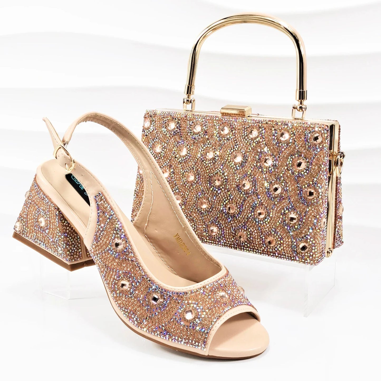 2026 Strass Design INS Mais Vendido Recém-chegados Sapatos e Bolsa Africanos na Cor Verde Salto Confortável Feminino de Bico Aberto