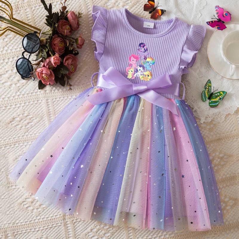 My Little Ponys Girls Dress for Sequins Toddler Girls Rainbow Tulle Sweet Kids Princess Dress for Girls Party Gift