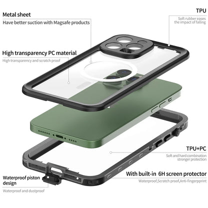 Magnetic shockproof dustproof IP68 professional waterproof phone case for iphone 16 pro max/15/14/13