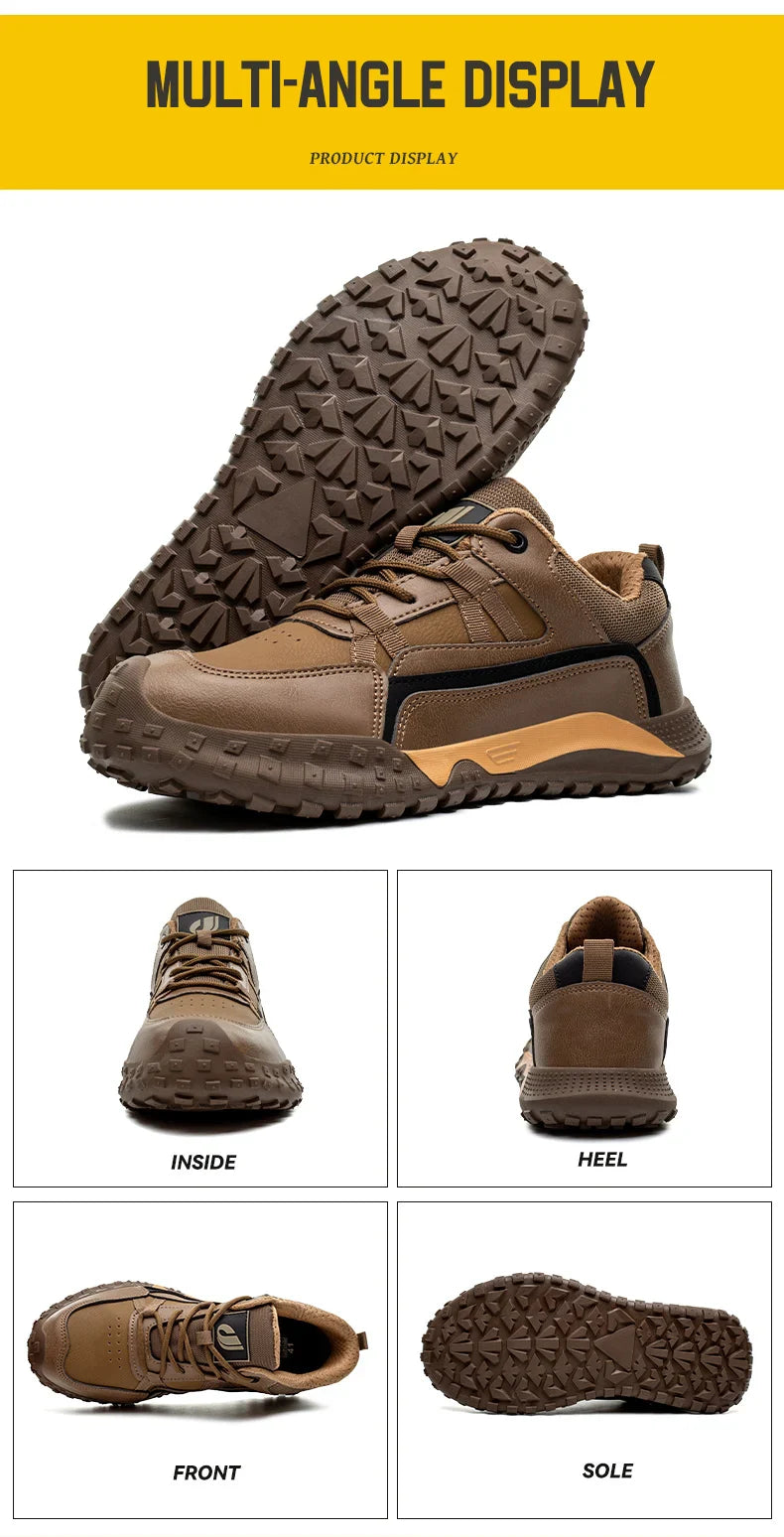New Safety Men Work Sneakers Anti-smash Indestructible Shoes Steel Toe Protective Boots Anti-puncture Brown Work Safety Shoes