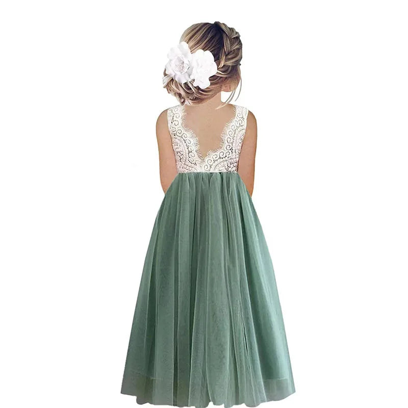 2024 Flower Girl Dress Baby Kids Summer Princess Party Lace Wedding Birthday Dresses Children Clothing 2 4  6 8 10 12 14