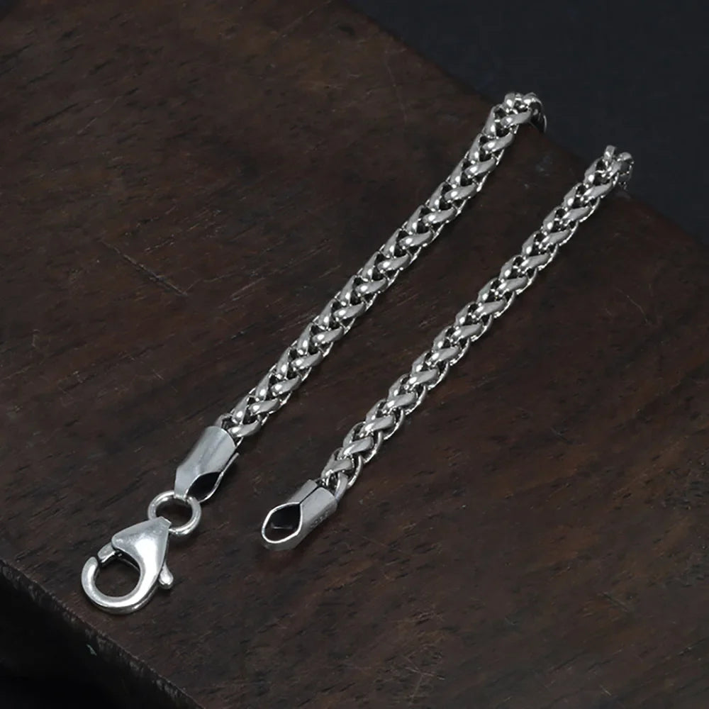 925 Sterling Silver 3mm Braided Wheat Chain Bracelet 17-21cm Simple Retro Minimalism Jewelry For Men and Women