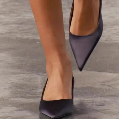 Elegant Purple Satin Low Heel Women Pumps Sexy Pointed Toe High Heels for Women Hollow Back Strap Mules Fashion Party Dress Shoe
