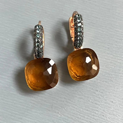 Classic Nudo Earrings Inlay Blue Topaz Zircon With Black Gun Plated Brown Crystal Earrings Fashion Jewelry Gift For Women