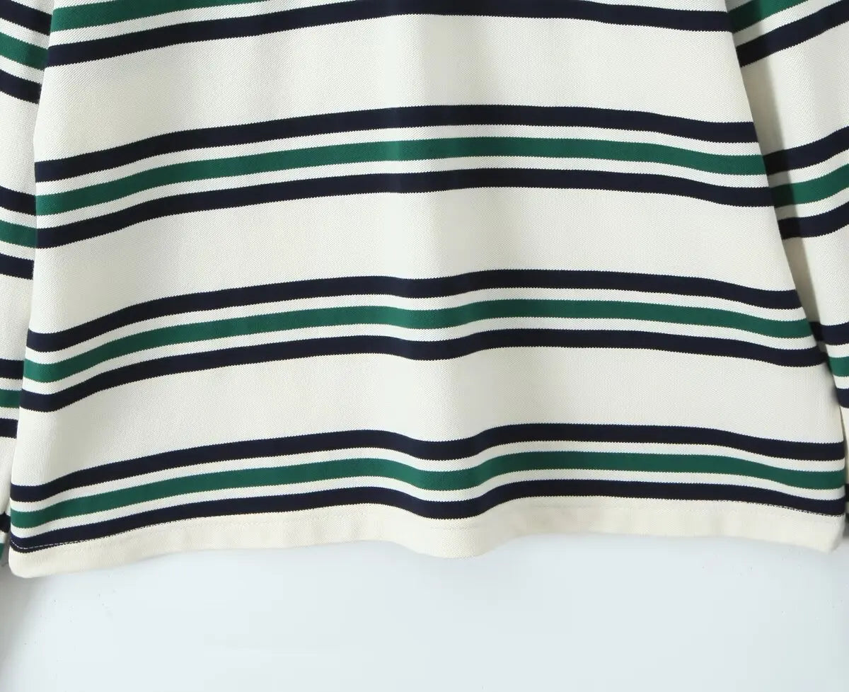 2025 Summer Ladies Polo Shirts Woman Long Sleeve Crop Top Striped Vintage Clothes Polo Shirts Mujer Streetwear Casual Tops Brown
