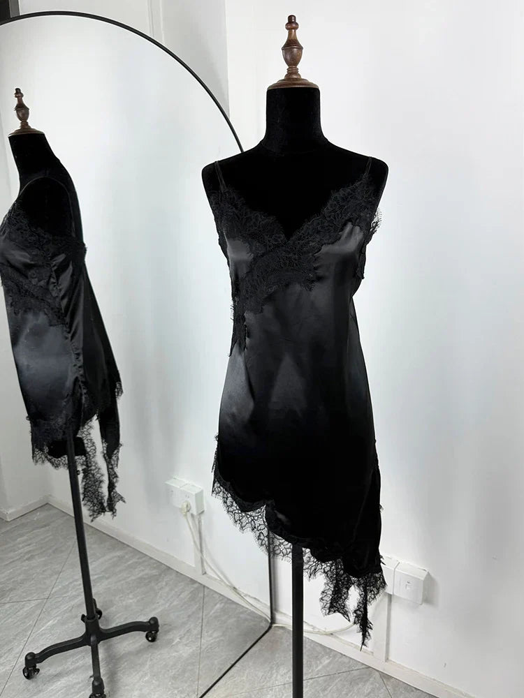 Lace Mini Spaghetti Strap Dress For Women Backless Slit Sexy Dress Evening Party Bodycon Female Elegant Dress High Waist