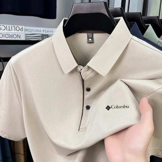 High end brand men's letter printed short sleeved polo shirt cool breathable casual business 2025 summer new style lapel T-shirt