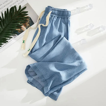 Women's Female High Elastic Waist Thin Loose Denim Pants