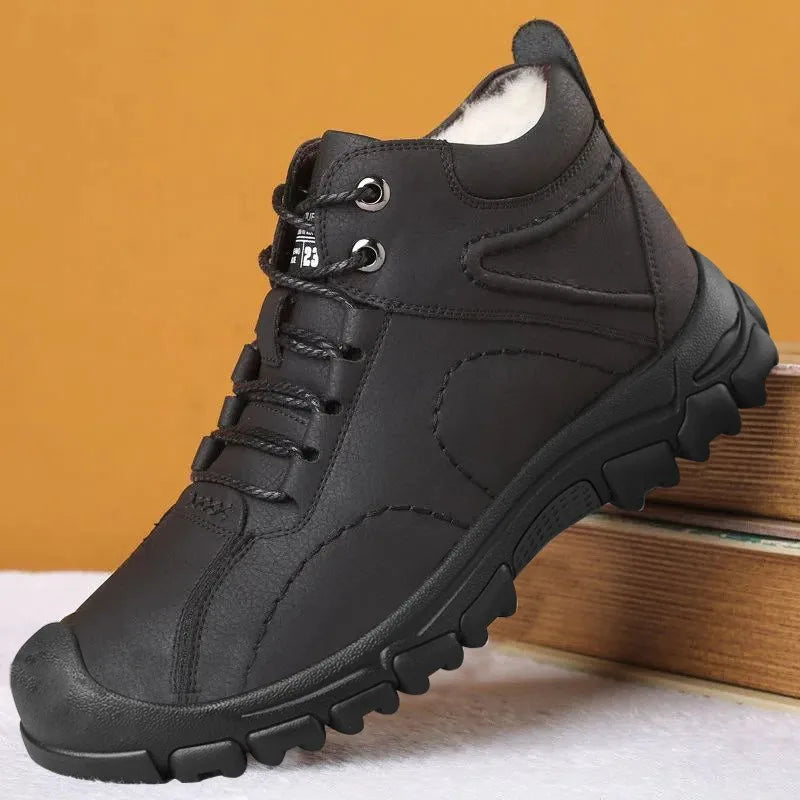 Winter New Cotton Shoes Plus Fleece Thick Casual Sports Shoes Men's High Top Leather Shoes Fashion Snow Boots