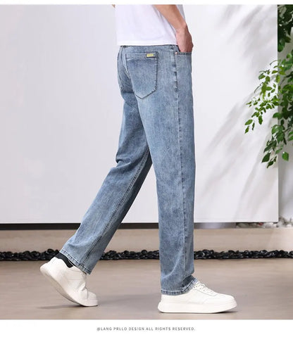 Spring/Autumn Fashion Trendy Solid Color Straight Leg Stretch Denim Pants Men's Casual Loose Fit Sports High Quality Trousers