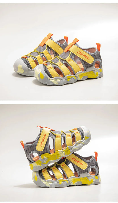 Children Summer Sports Sandals Girls Beach Outdoor Non-slip Hiking Shoes Boys Hollow Breathable Anti Collision Round Toe Sandals