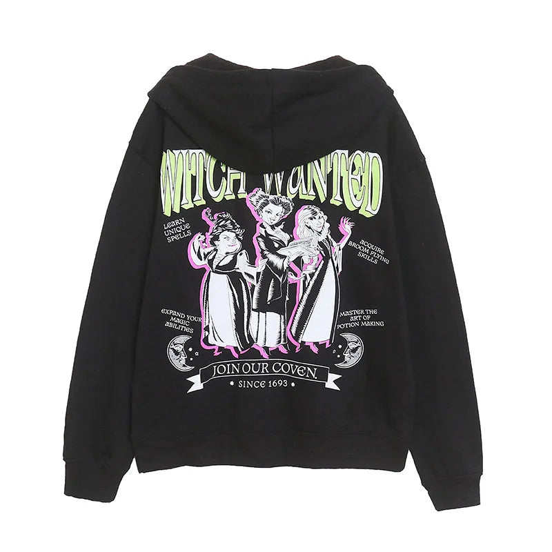 Fleece Hooded Sweatshirt Women Zip Up Hoodies Jacket Halloween Casual Cartoon Jumper Top Female Streetwear