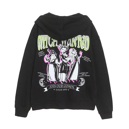 Fleece Hooded Sweatshirt Women Zip Up Hoodies Jacket Halloween Casual Cartoon Jumper Top Female Streetwear