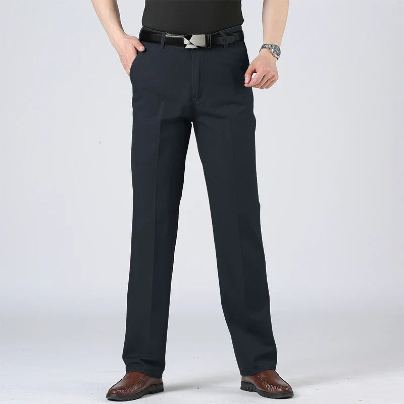 Cotton Pants Men's Straight Leisure Business Trousers Solid Autumn Winter Chinos Belted Pants Dad Elderly Formal Trousers