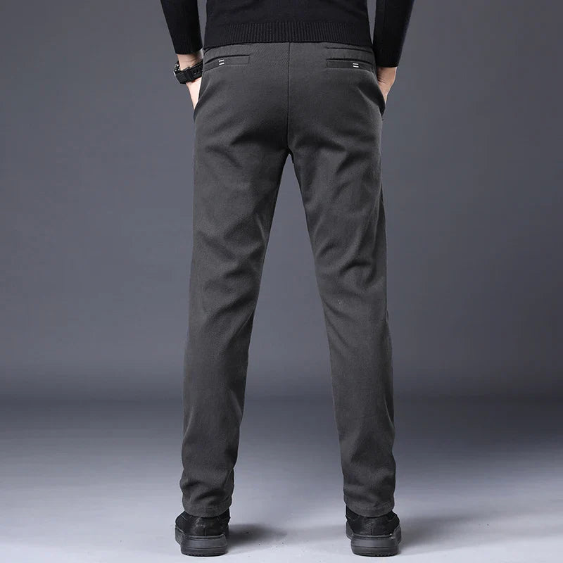 Men's Slim Suit Casual Pants Thick Fashion Embroidered Pocket Trousers Business Baggy Office Comfortable Elastic Pants Male