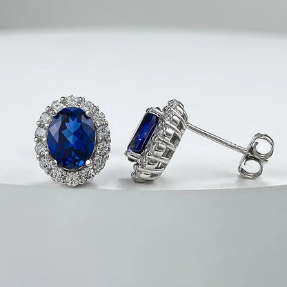 Classic Oval 6*8mm Red/Blue Zircon Stud Earrings For Women 100% 925 Sterling Silver Sparkling Wedding Fine Jewelry