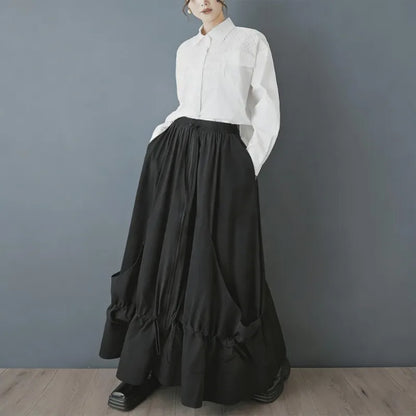 2026 New Solid Color Spring And Summer Feminine Temperament Zipper Fashion Loose Irregular Drawstring Elegantankle-length Skirt