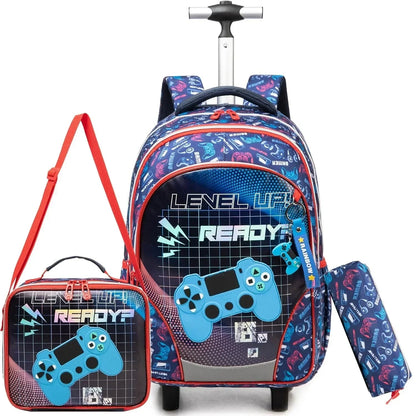 Children's Wheeled Backpack Bag Set with Lunch Box School Rolling Backpack Bag with Wheels School Trolley Backpack Bag for Girls
