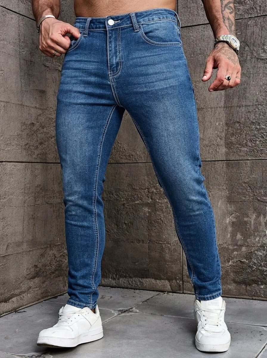 Men's Casual Slim Fit Stretch Denim Jeans Fashion Skinny Blue Jeans Male High Waist Streetwear Denim Pants for Daily Wear