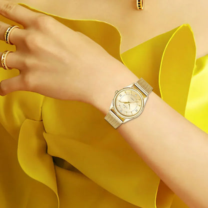 Luxury Brand Dress Gold Watch Ladies Elegant Diamond Small Quartz Wrist Watches For Women Steel Mesh Clock zegarek damski