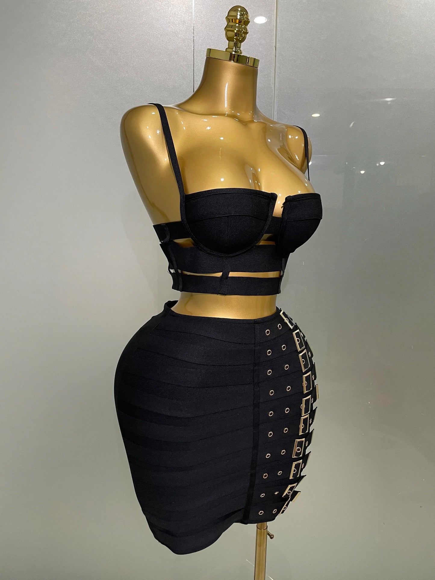 High Quality Women Sexy Bandage Tops Fashion Pencil Skirts Set Nightclub Party Celebrate Women's Set