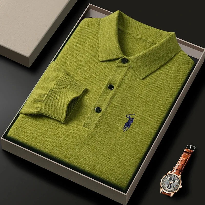 High quality luxury knitted long sleeve T-shirt men's autumn new designer brand Pony embroidery fashion Paul classic polo shirt