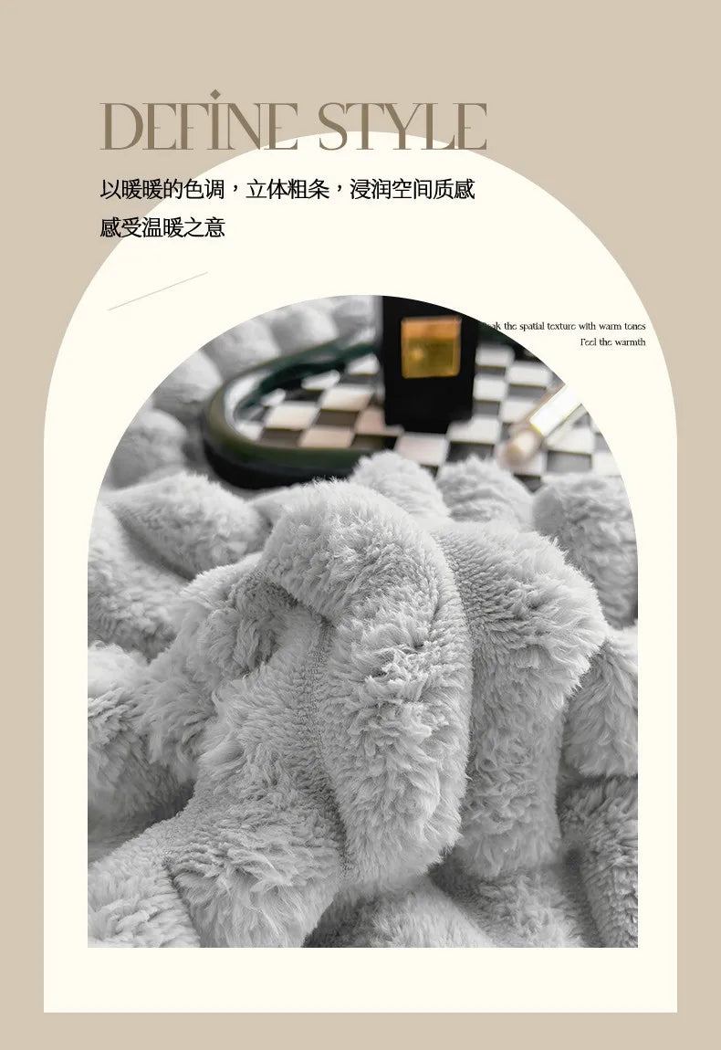 2025 New Rabbit Plush Blanket Draw Stripe Thickened Flannel Blanket Shawl Coral Fleece Sofa Blanket, without Pillowcase