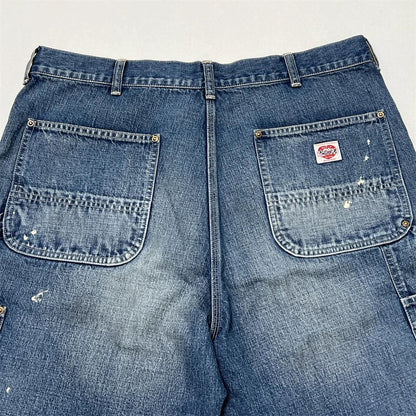 Black Nice Washed Damaged Saint DOUBLE KNEE Zipper Denim Shorts Men Women Oversized Shorts