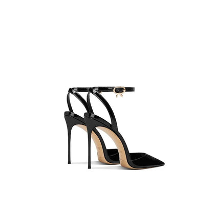 Black patent leather high-end, versatile and comfortable high heels, 2026 autumn new style pointed thin heel sandals for women