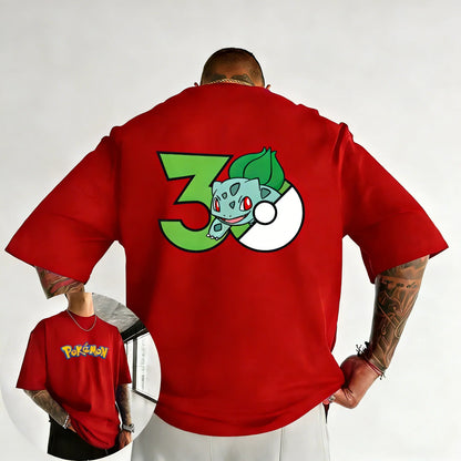 30th Anniversary Bulbasaur Printed T-shirt Summer Men's and Women's Loose Casual Hip Hop Trendy Short Sleeve Top