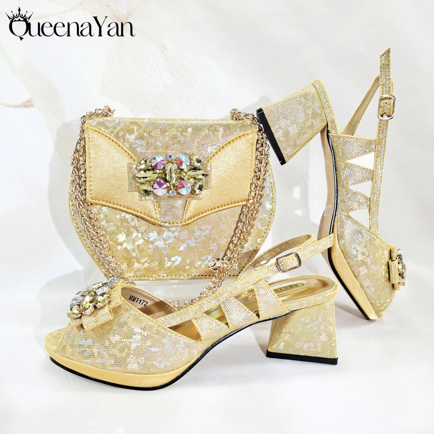 Special Synthetic Fabrics Design Teal Color Women's Matching Shoe and Bag Set  for Weddings and Parties