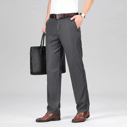 2026 New Men's Summer Jeans Thin Loose Stretch Large Size Ice Silk Straight Pants Elite Business Casual Pants Smoke Gray Blue