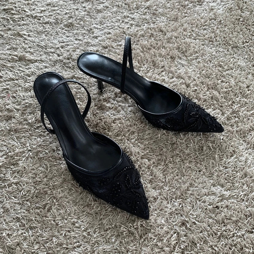 Sandálias Femininas de Salto Fino e Alto Verão 2025 Sexy Slingback Bico Fino Scarpin Sapato Feminino Sandalias De Mujer