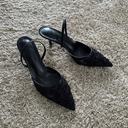 Sandálias Femininas de Salto Fino e Alto Verão 2025 Sexy Slingback Bico Fino Scarpin Sapato Feminino Sandalias De Mujer