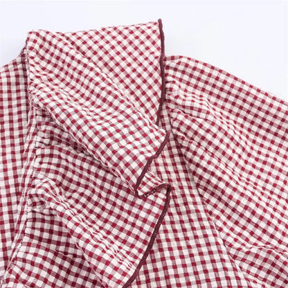 Elegant Fashion Chidori Plaid Ruffles Chiffon Shirt Spring 2025 Ruffled Neck Long Butterfly Sleeve Loose Tops Women's Clothing